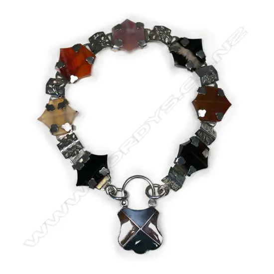 SCOTTISH STG SILVER AGATE BRACELET w. LOCKET