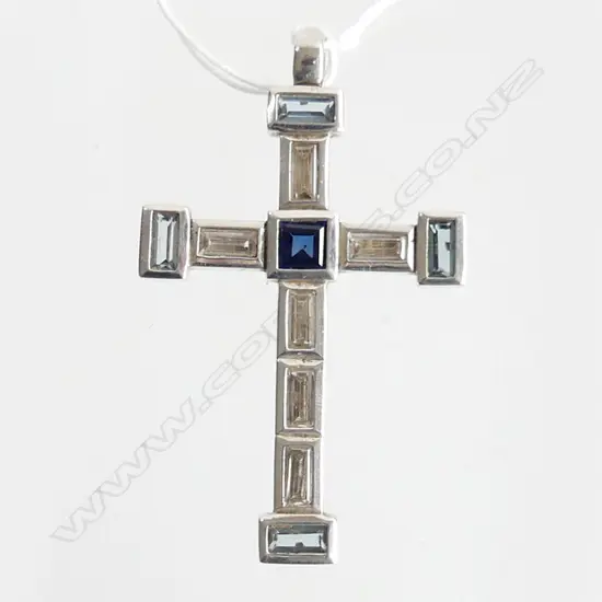LG S SILVER CROSS WITH COLOURED STONES, 6.5 X 4CM