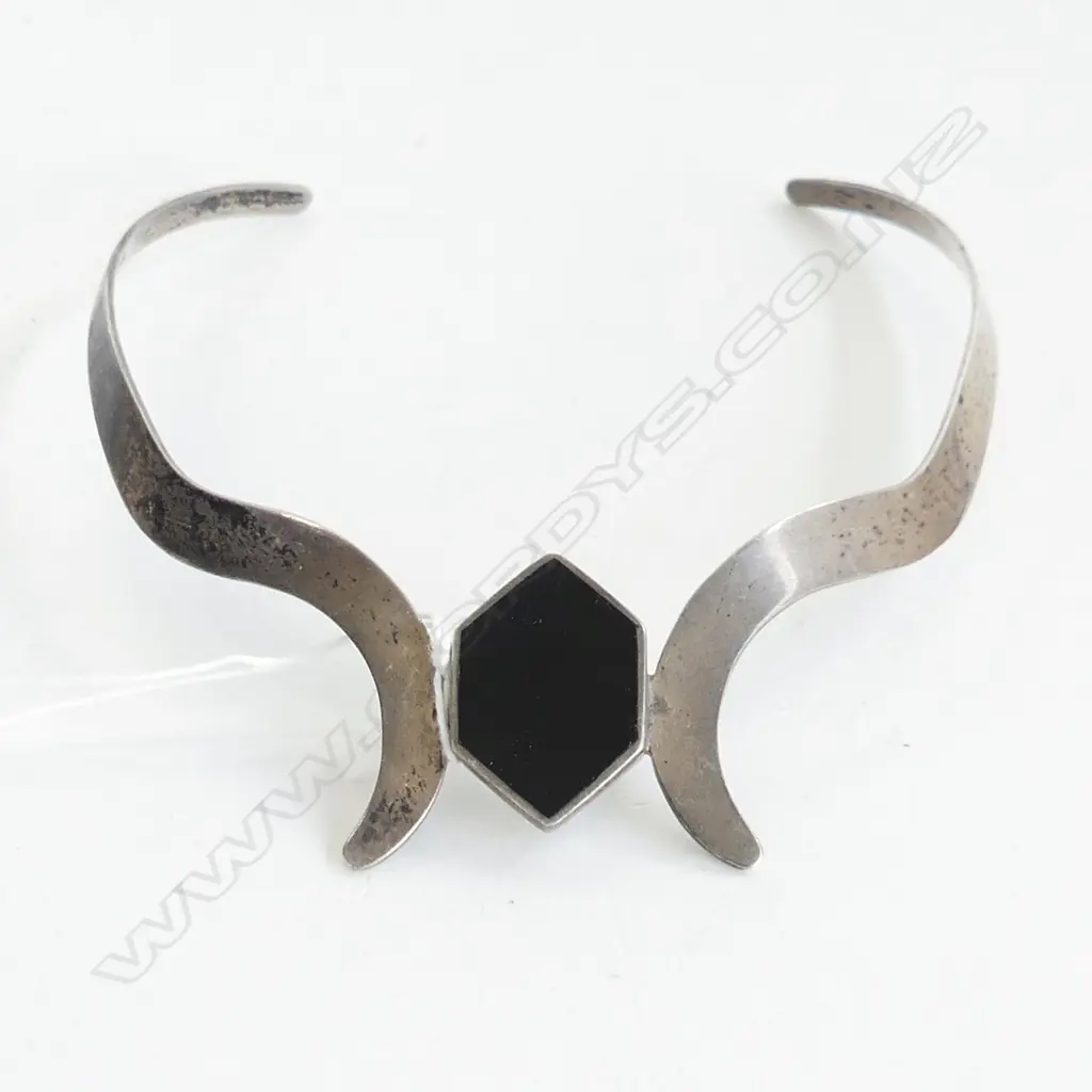 MEXICAN 925 SILVER & BLACK ONYX NECKLACE 46 GRAMS Image 1++