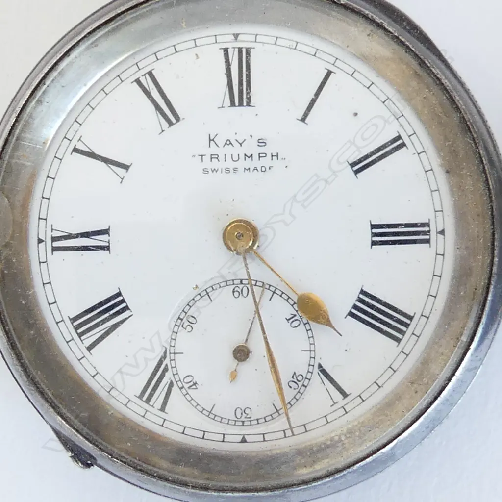 VINTAGE KAYS STG SILVER POCKET WATCH WITH CHAIN, IN CLOTH BAG, A/F 114.83GMS Image 1++