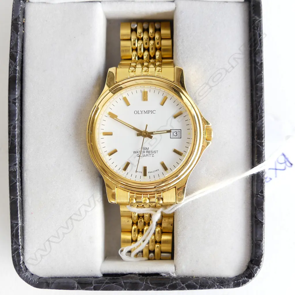 GENTS G.P. OLYMPIC QUARTZ WRIST WATCH, WORKING, CASED w. CERTIFICATE Image 1++