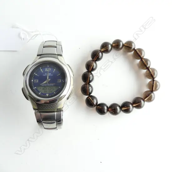 CASIO SOLAR WRIST WATCH (WORKING) + GLASS BEAD BRACELET