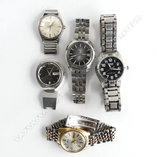 5 MENS WATCHES, INCLUDING 2 SEIKO, SOME APPARENTLY WORKING