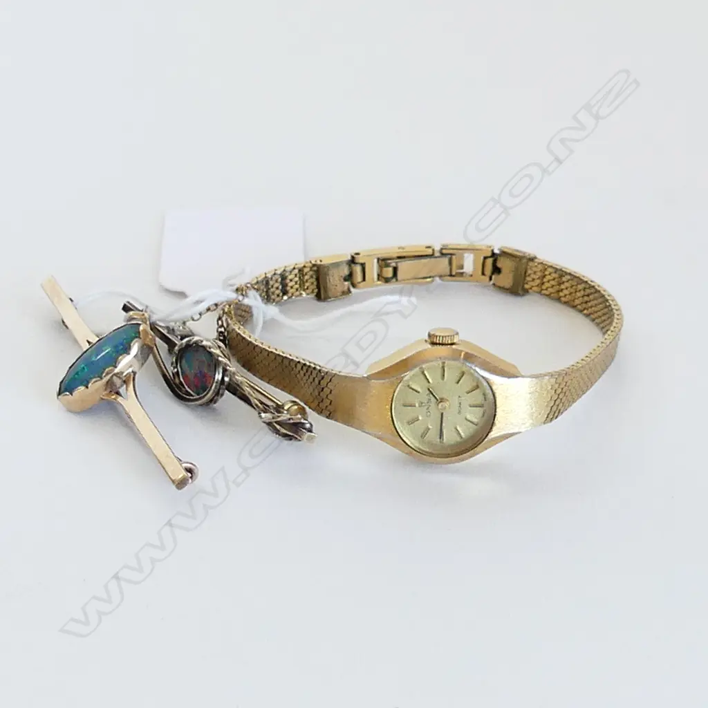 9CT GOLD & OPAL BROOCH/SILVER & OPAL BROOCH/GOLD PLATED WRIST WATCH Image 1++