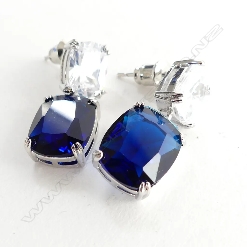 PR  5CT FAUX SAPPHIRE & CZ DROP EARRINGS  Image 1++