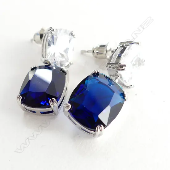 PR  5CT FAUX SAPPHIRE & CZ DROP EARRINGS 