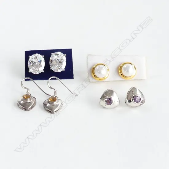4 PRS SILVER & GEM SET EARRINGS 