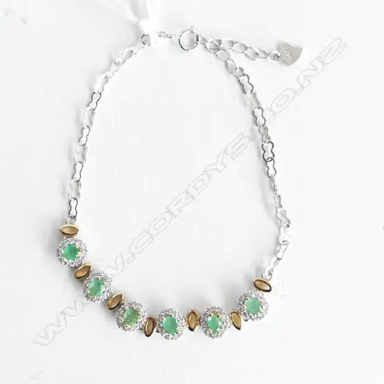 EMERALD & CRYSTAL 925 SILVER PLATED BRACELET 