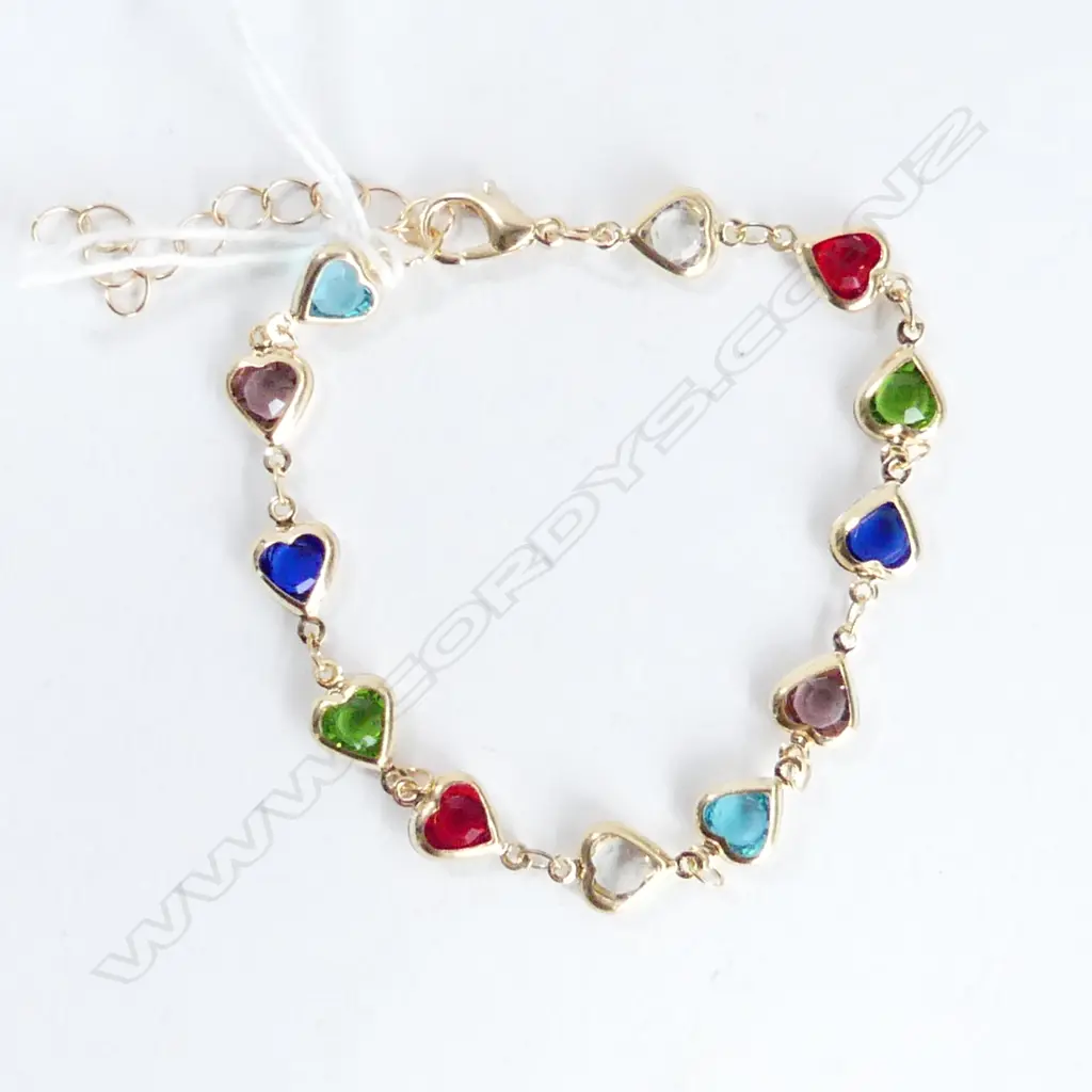 MULTI GEM SET HEART GILT BRACELET  Image 1++