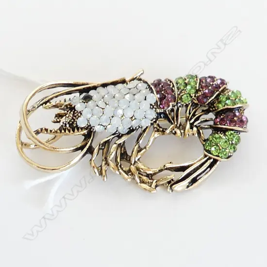 GOLD GILT & GEM SET SHRIMP BROOCH H. 55mm