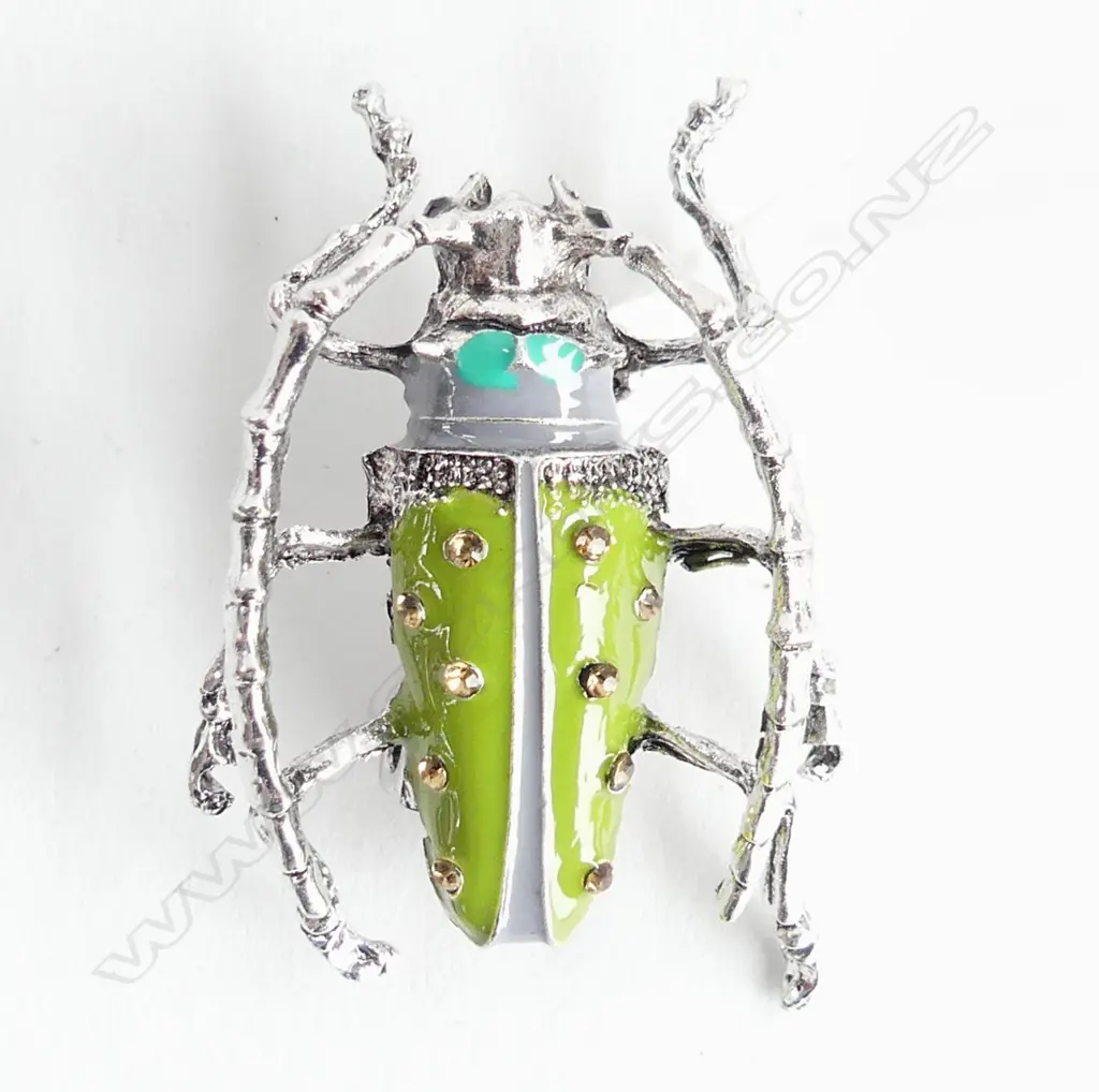 LG SILVER PLATED & ENAMEL DUNG BEETLE BROOCH  Image 1++