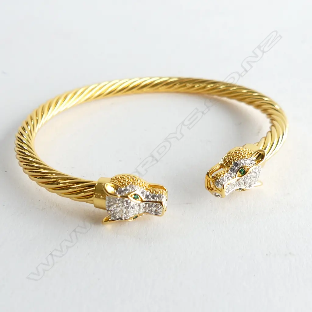 GOLD GILDED DIAMANTE PANTHER  BANGLE  Image 1++