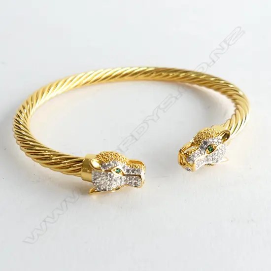 GOLD GILDED DIAMANTE PANTHER  BANGLE 