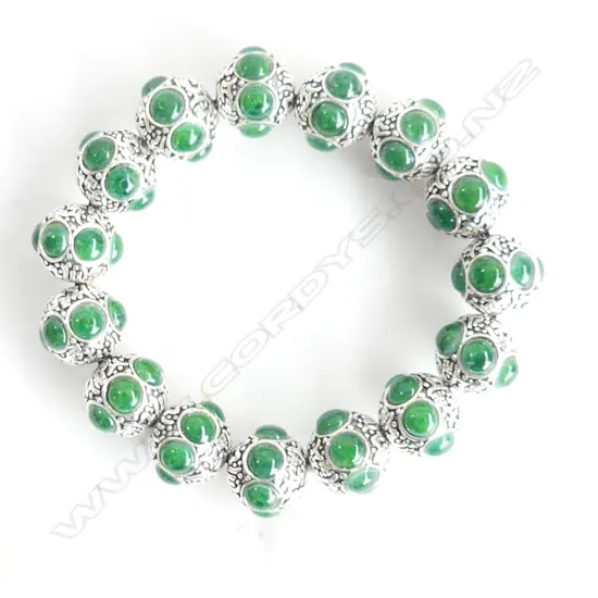 TIBETAN SILVER & JADE RETRO STRETCH BEAD BRACELET