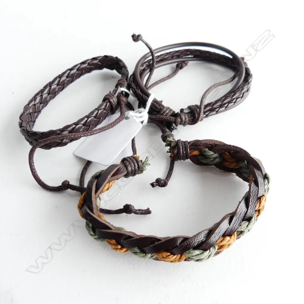 SET 3 ASSORTED HAND WOVEN CALF LEATHER BRACELETS Image 1++