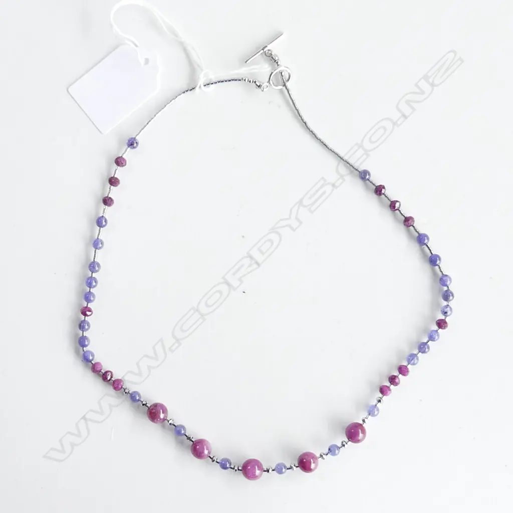 RUBY & TANZANITE BEAD NECKLACE  Image 1++