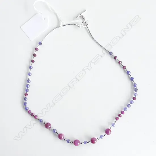 RUBY & TANZANITE BEAD NECKLACE 