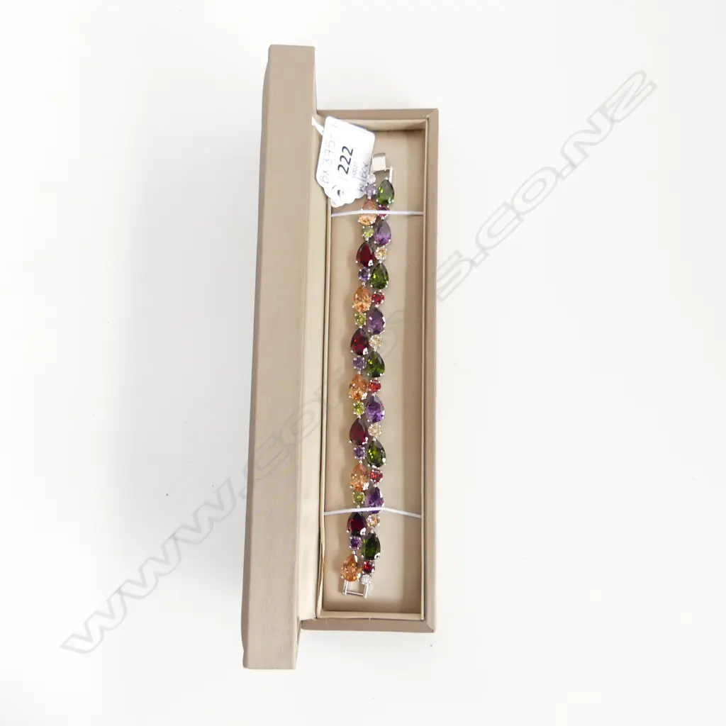 SILVER PLATED MULTI GEM SET COSTUME JEWELLERY BRACELET, BOXED Image 1++