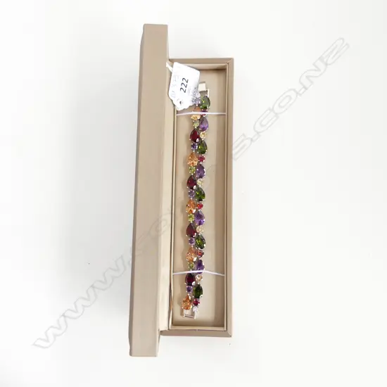 SILVER PLATED MULTI GEM SET COSTUME JEWELLERY BRACELET, BOXED