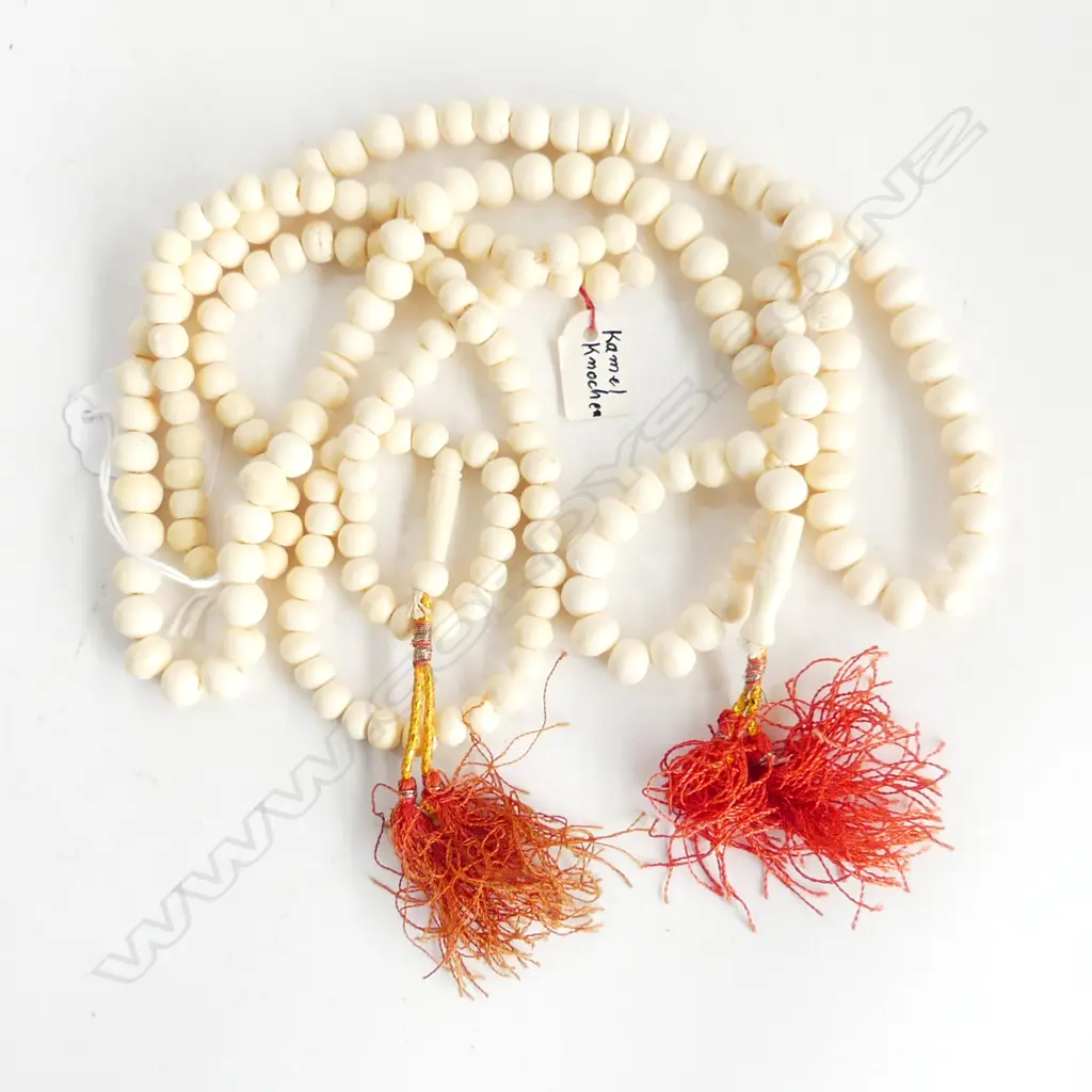 2 MALAS,  LONG CAMEL BONE BEADS WITH RED TASSLES Image 1++
