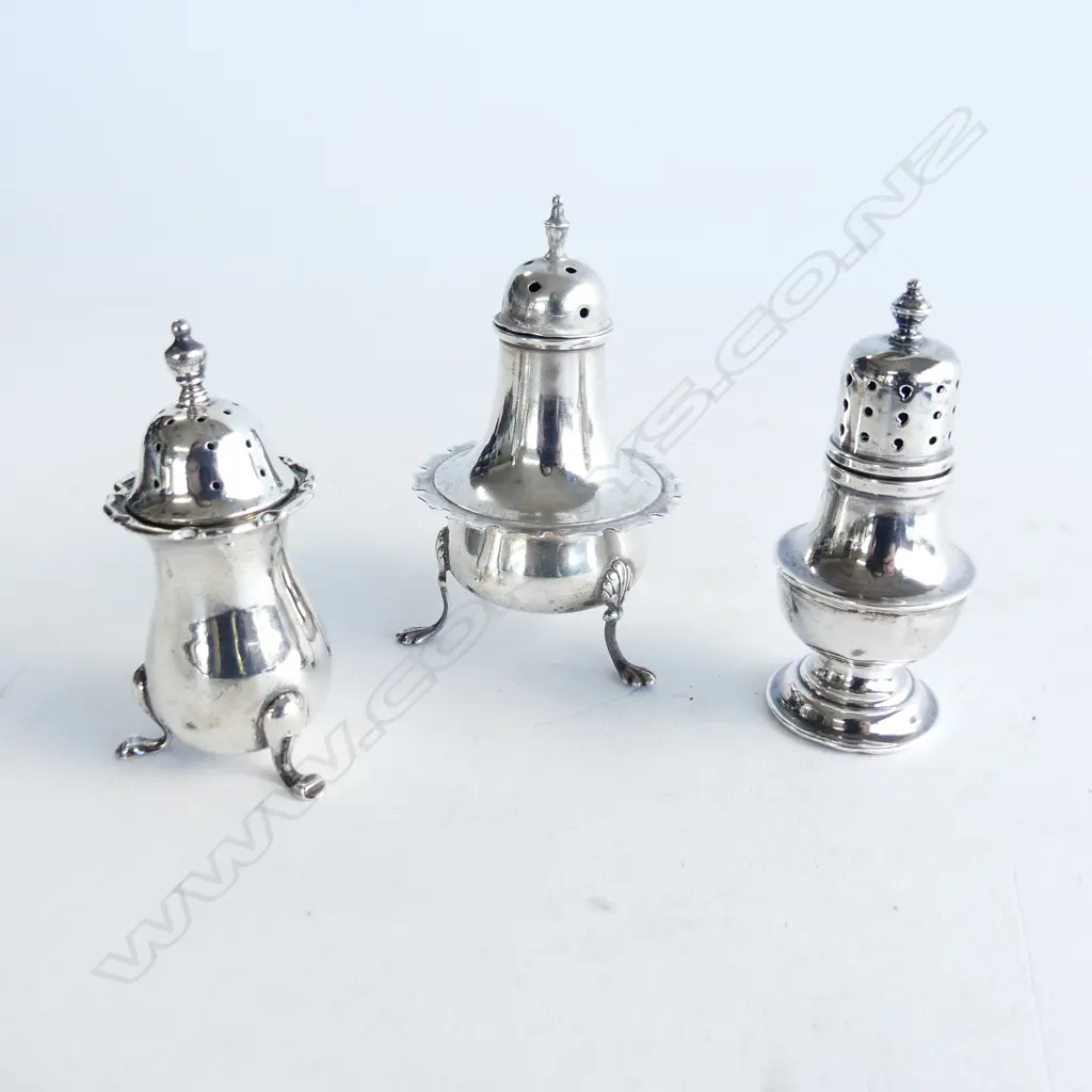 3 ASST STG SILVER PEPPER SHAKERS H. 90 75, 75mm 93GMS  Image 1++