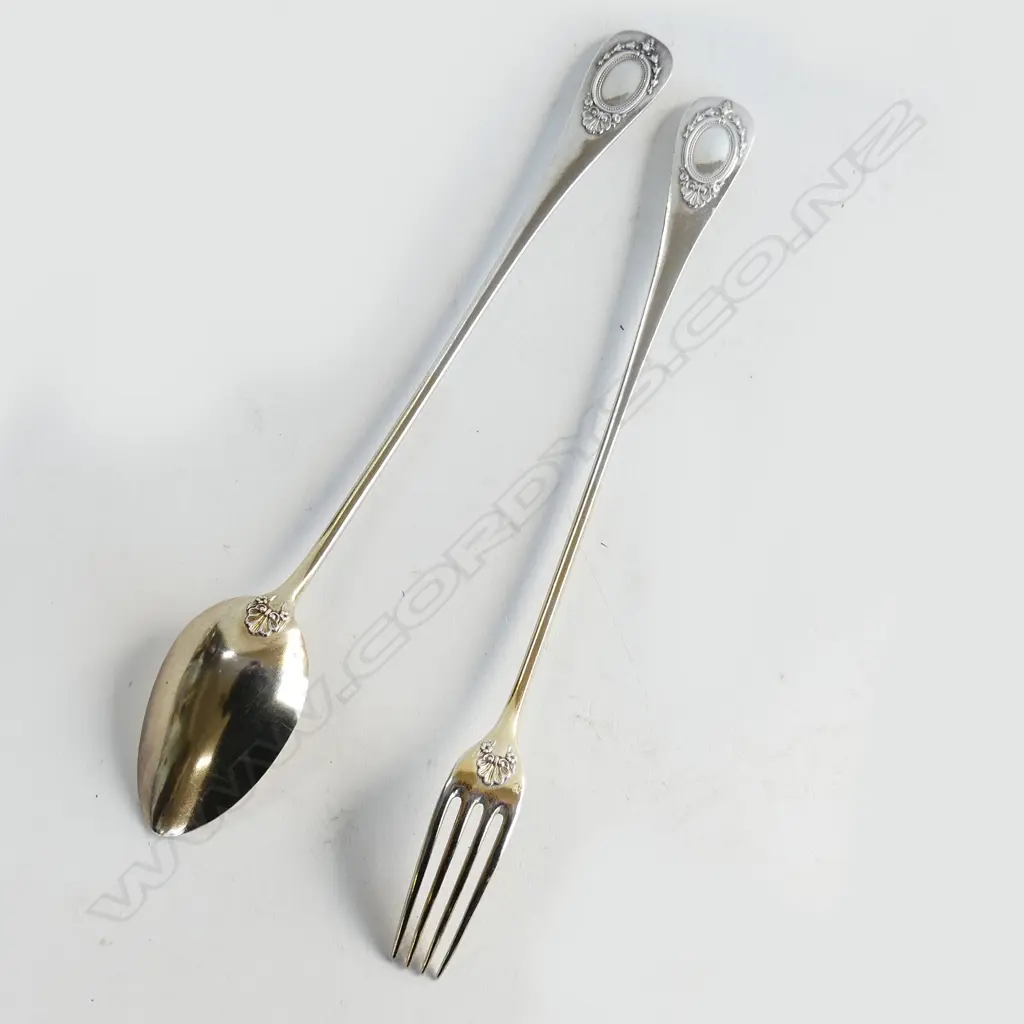 FRENCH  .95 SILVER SERVING SPOON & FORK, WORN HALLMARKS, L. 270mm, 168GMS Image 1++