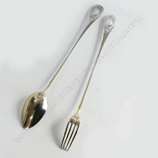FRENCH  .95 SILVER SERVING SPOON & FORK, WORN HALLMARKS, L. 270mm, 168GMS