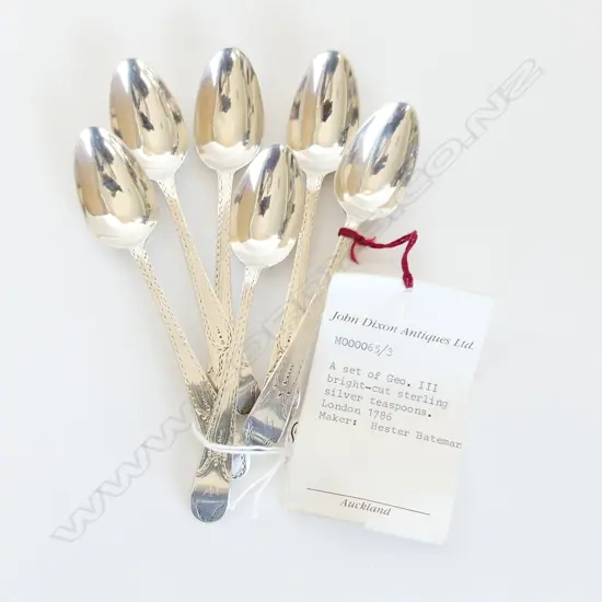 GOOD SET 6 GEO.III SILVER bright cut TEASPOONS L.1786 by Hester Bateman 