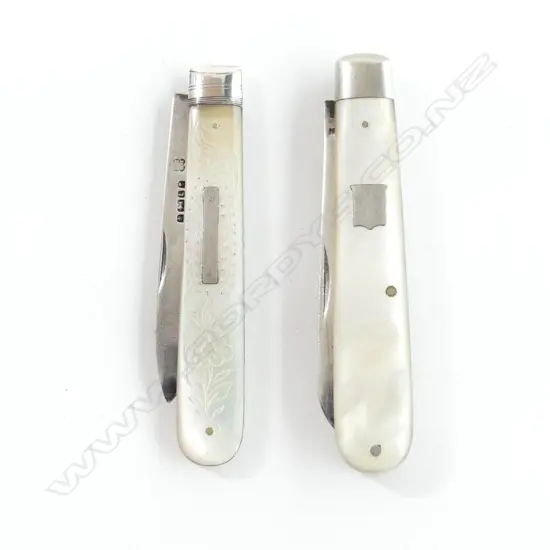 2 VINTAGE STG SILVER & MOP POCKET KNIVES. L. 80mm
