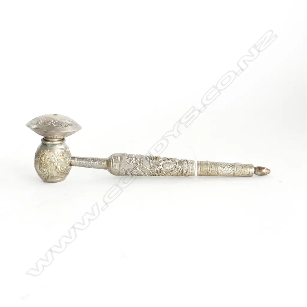 ANTIQUE CHINESE SILVERED OPIUM PIPE L. 210mm Image 1++