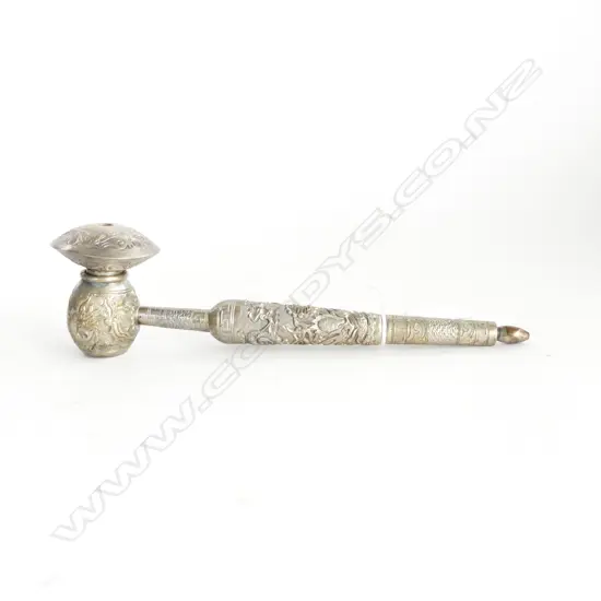 ANTIQUE CHINESE SILVERED OPIUM PIPE L. 210mm