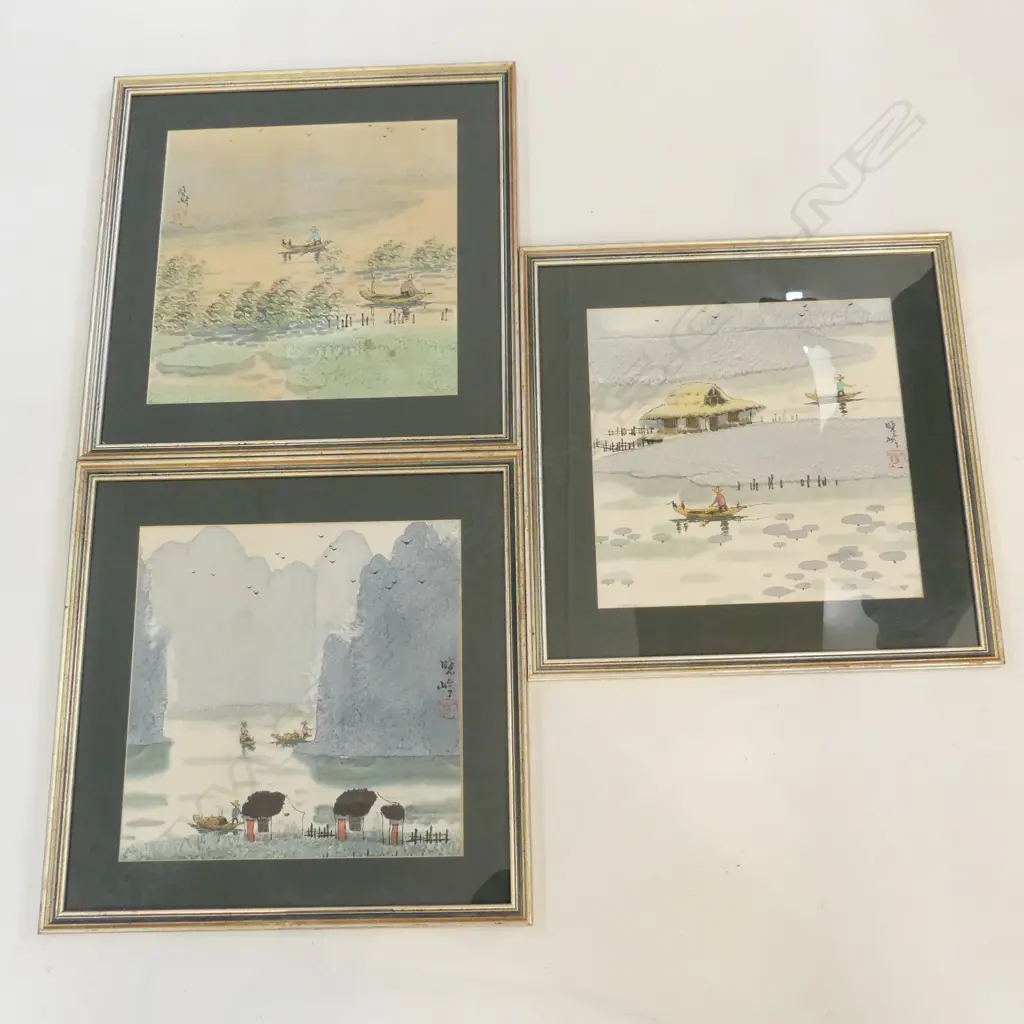 3 FRAMED ORIENTAL WATER COLOURS 310 X310 MM Image 1++