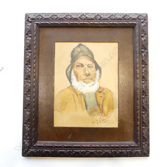 ORIGINAL MARITIME WATERCOLOUR OF SEAMAN. SIGNED AND DATED 'S.S. THE HUNTRESS ' 1924. H.240 W. 160mm 