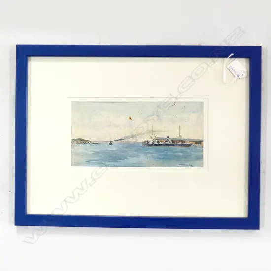 GORDON MINHINNICK 'AUCKLAND HARBOUR SCENE w. RANGITOTO' W/C 120x240mm