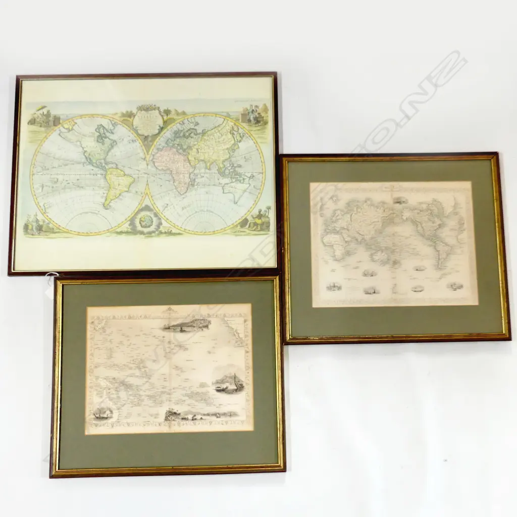 3 ANTIQUE FRAMED MAPS  (LARGEST 560 X 310mm Image 1++