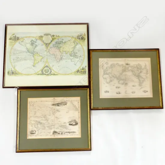 3 ANTIQUE FRAMED MAPS  (LARGEST 560 X 310mm