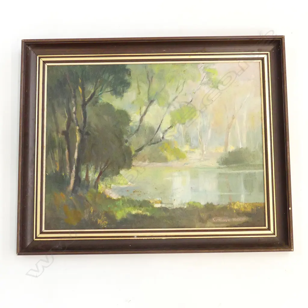 KATHLEEN MCKAY (NZ b.1913) 'NIXONS CREEK, WANGANUI' OIL ON BOARD 300x395mm Image 1++