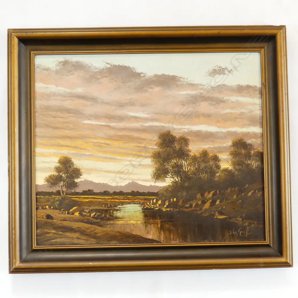 JOHAN GREEFF (SA c.1904 - 1949) SUNSET LANDSCAPE, OIL ON CANVAS 500x600mm... Image 1++