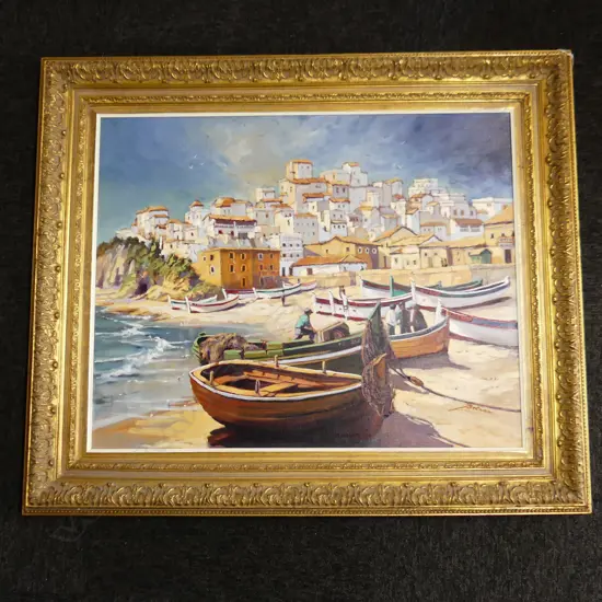LG OIL ON CANVAS 'ALBUFIERA - PORTUGAL' SIGNED BELMAC 595x750