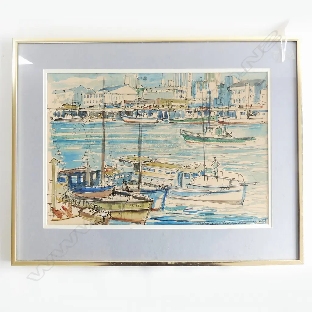 JOHN CHECKLEY (US / NZ 1922-91) W/C 'FISHERMANS WHARF AUCKLAND' 320x470mm Image 1++