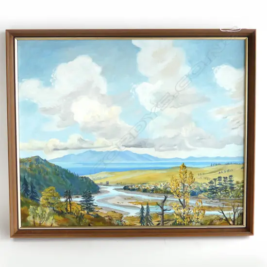 J. DYE, OKURA ESTUARY, OIL ON BOARD, SIGNED 590 X 500mm