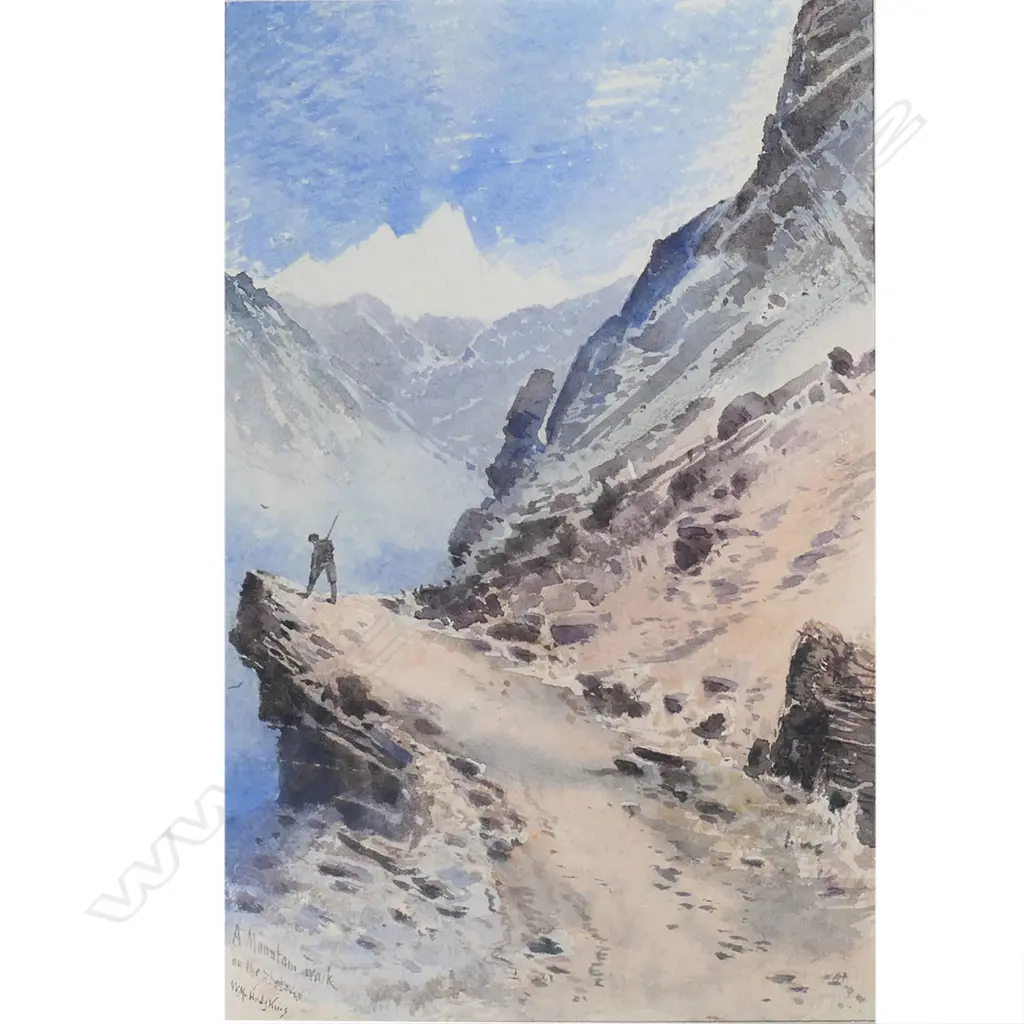 W M HODGKINS (1833-1898) W/C 'A MOUNTAIN TRACK ON THE SHOTOVER' 220x140mm Image 1++