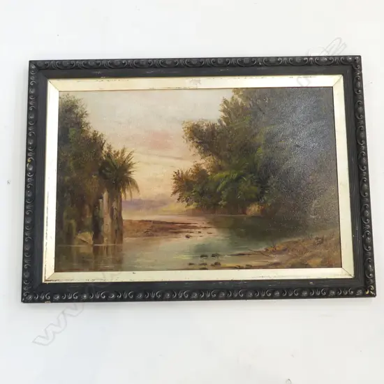 COLONIAL OIL OF COASTAL INLET, BROADWOOD, NTH AUCK. INDISTINCT SIGN. DATED 1917  450 X 300mm