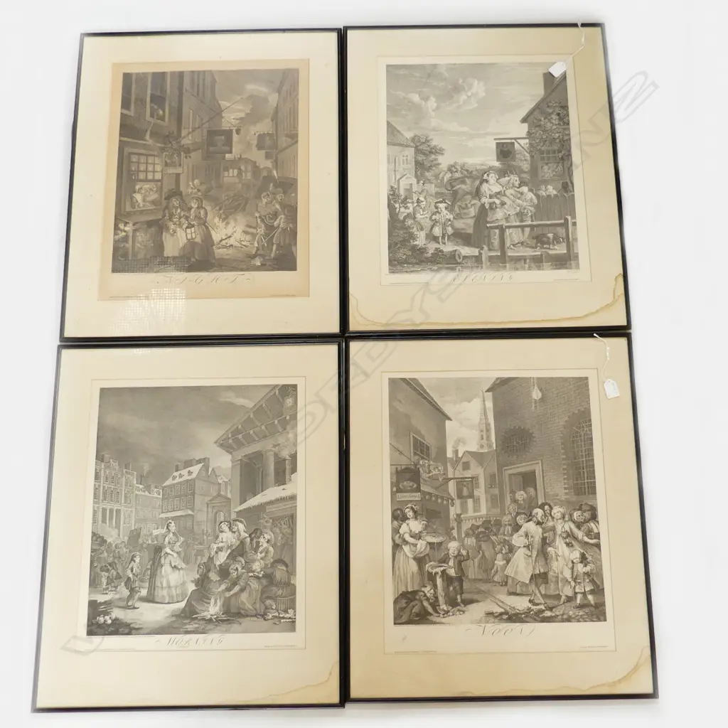 4 LG HOGART PRINTS; MORNING, NOON, EVENING, NIGHT 520x410mm Image 1++