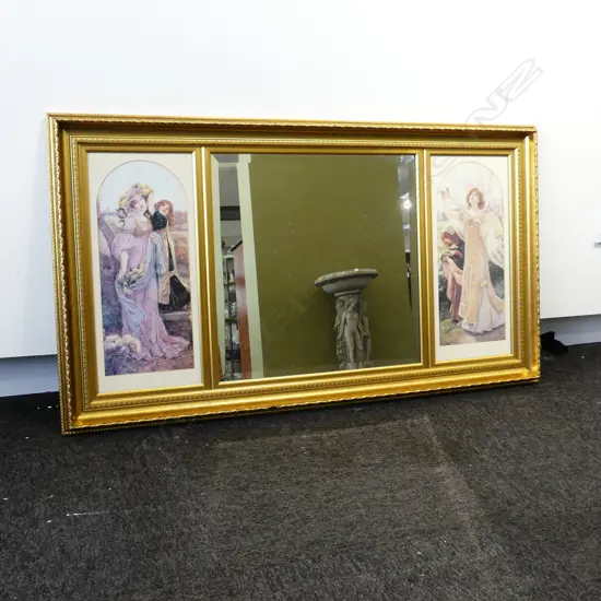 LG GOLD MIRROR w. 2 INSET PRINTS 655x1175mm