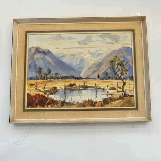 ASTON GREATHEAD (NZ 1921-2012) 'FOX FLAT WEST COAST' OIL ON BOARD '65 380x535mm