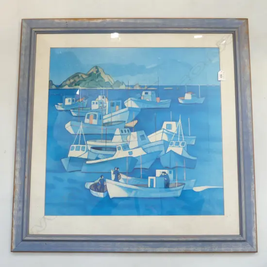 FRAMED RITA ANGUS PRINT BOATS ISLAND BAY 580 X 560 MM