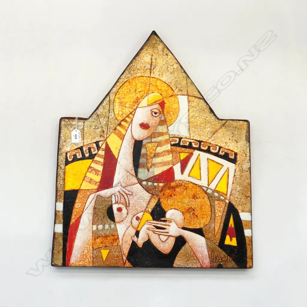 Franco Anselmi Madonna con bambino signed CUBIST ARTWORK OIL AND ACRYLIC ON BOARD 630 x 480mm Image 1++