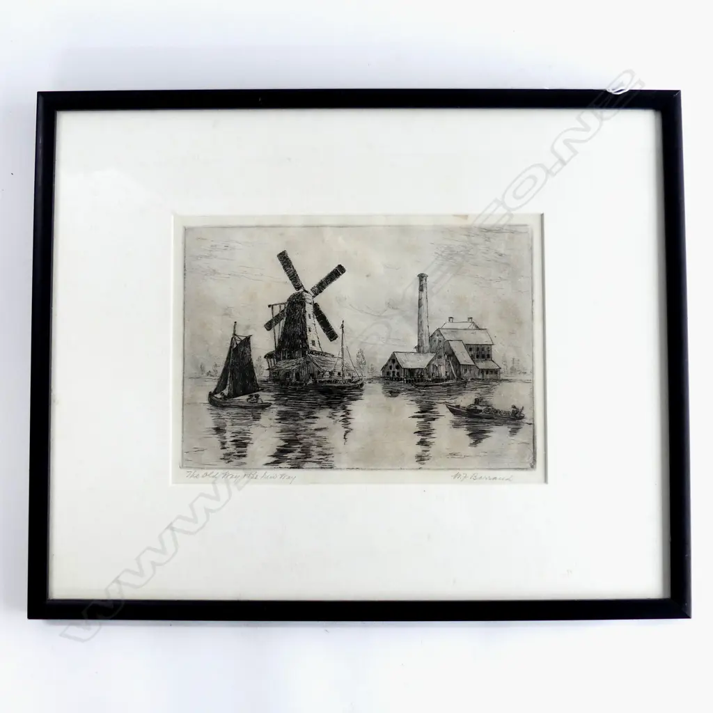 W.F. BARRAND, 'THE OLD WAY & THE NEW WAY, ETCHING, SIGNED 250 X 170mm Image 1++