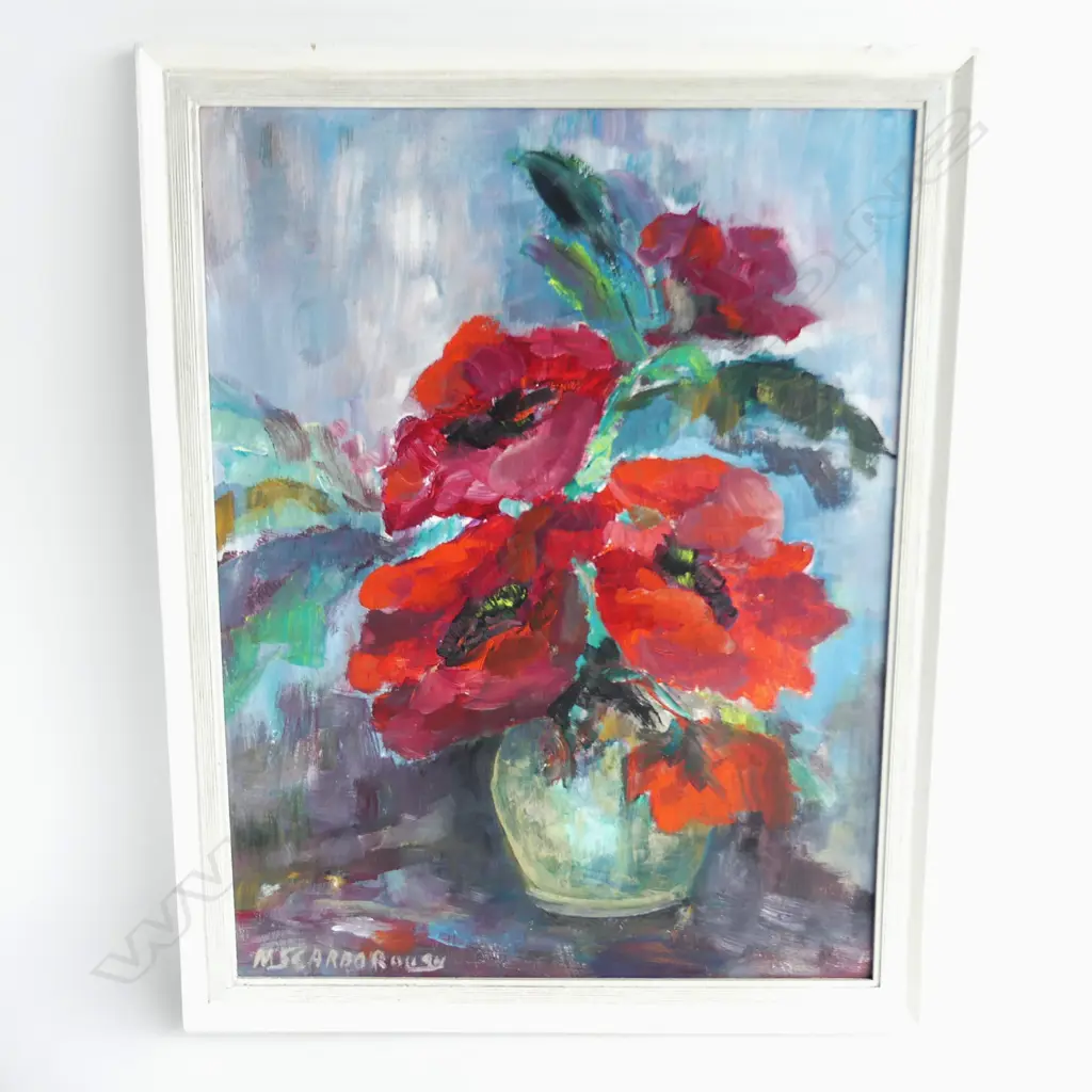MAVIS SCARBOROUGH 'POPPIES' OIL ON BOARD, SIGNED 440 X 580mm Image 1++
